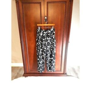 Palazzo Pants Women's Size 6=28" Waist Black & Ivory Floral Pattern Fully Lined
